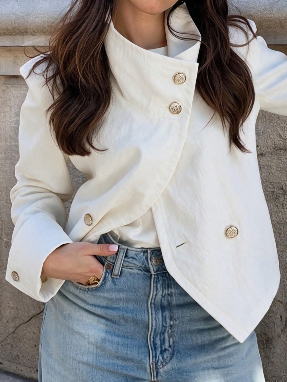 Classic Solid Button High collar Lightweight Trench Coat - Picture 3 of 7